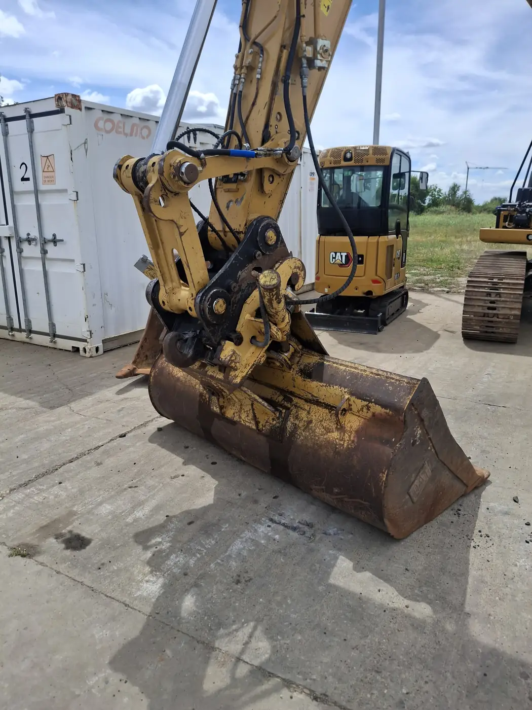 Excavator bucket after weld repair and reconditioning